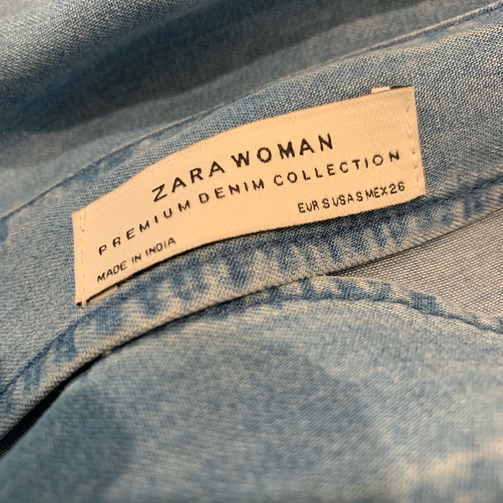ZARA Premium Denim Collection Blue Chambray Dress Tiered Bell Sleeve-small - Picture 7 of 7
